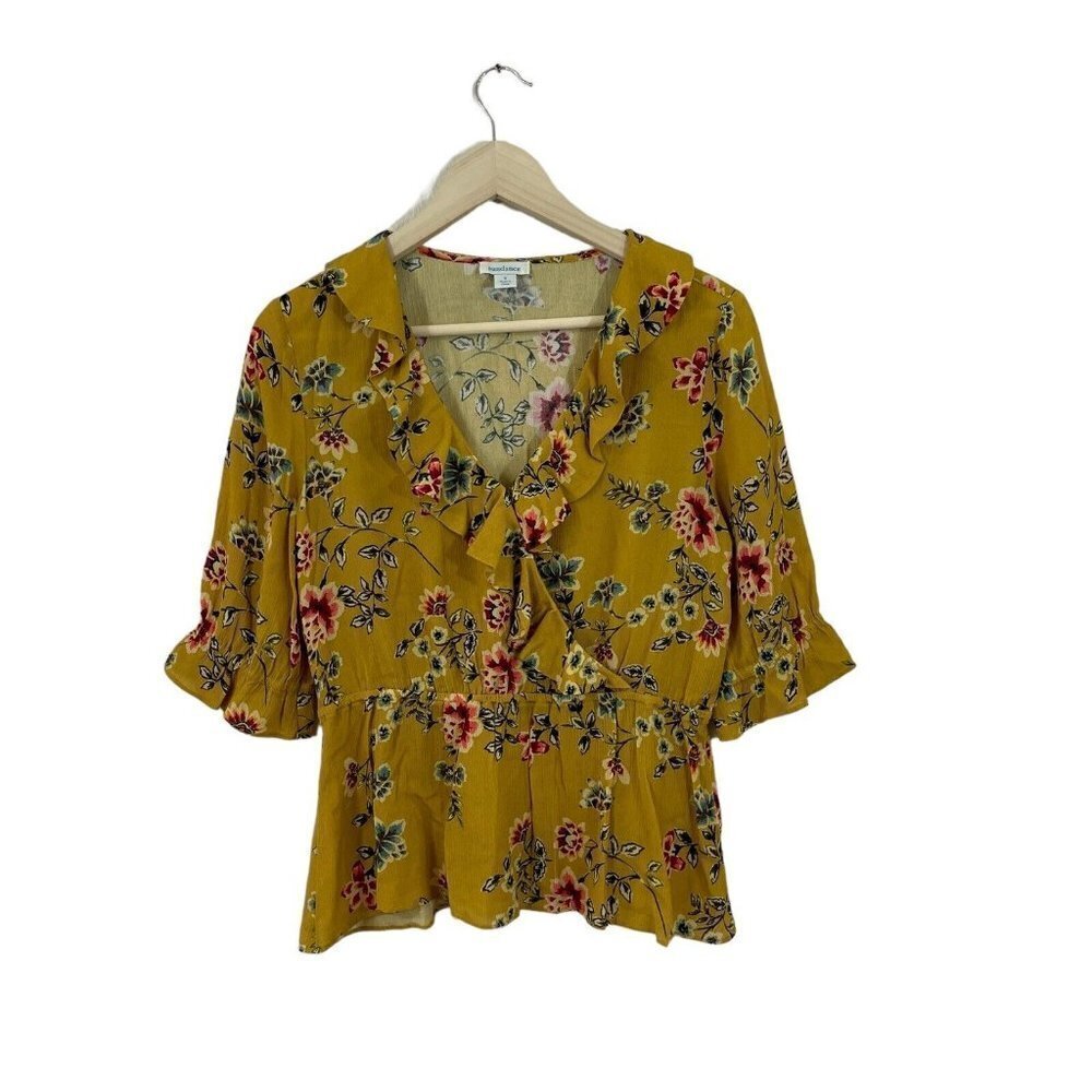 Sundance Small Calla Floral Peplum Blouse Floral V-Neck Faux Wrap Top Womens